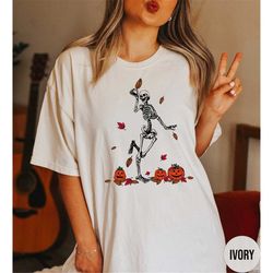 dancing skeleton shirt comfort colors halloween tshirt pumpkin halloween t shirt skeleton halloween crewneck fall shirt