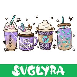 Dog groomer coffee lover PNG, latte iced coffee dog mom pet animals paws digital Sublimation design drawn