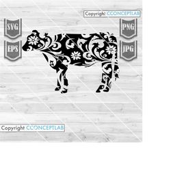 cow ornaments svg | floral farm cow clipart | flower animal cutfile | farmlife shirt png | farmer dad stencil | boho far