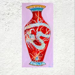 Abstract painting Dragon vase painting Chinese vase Oil painting Wall decor Still life Galainart  Interior vase painting