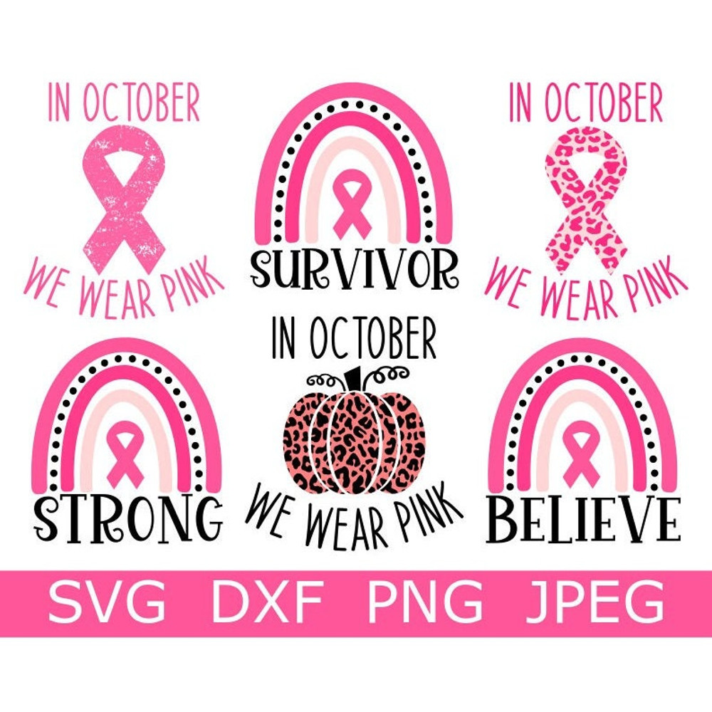 Breast Cancer SVG Bundle, Breast Cancer Awareness PNG, Digital DownloadCut Files, Sublimation, Clipart (6 svgdxfpngjpeg files) - 1.jpg
