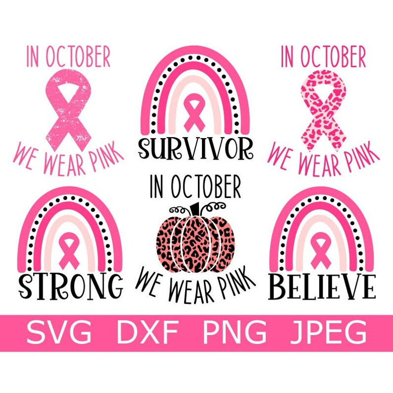 Breast Cancer SVG Bundle, Breast Cancer Awareness PNG, Digital DownloadCut Files, Sublimation, Clipart (6 svgdxfpngjpeg files) - 1.jpg