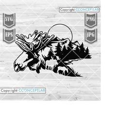 moose outdoor scene svg | moose svg | moose png | moose clipart | moose cutfile | outdoor shirt svg | outdoor instant do