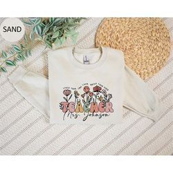 wildflower teacher name sweatshirt, custom teacher sweater, personalized teacher hoodie, gift for teacher, cute teacher
