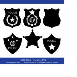 police badge svg, police svg, police badge monogram svg, sheriff svg, police badge clipart vector, shield svg, dxf, eps,