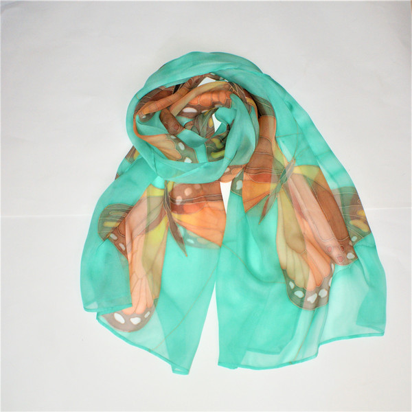 Hand-painted-natural-silk-chiffon-scarf-for-women-with-monarch-butterfly-2.JPG