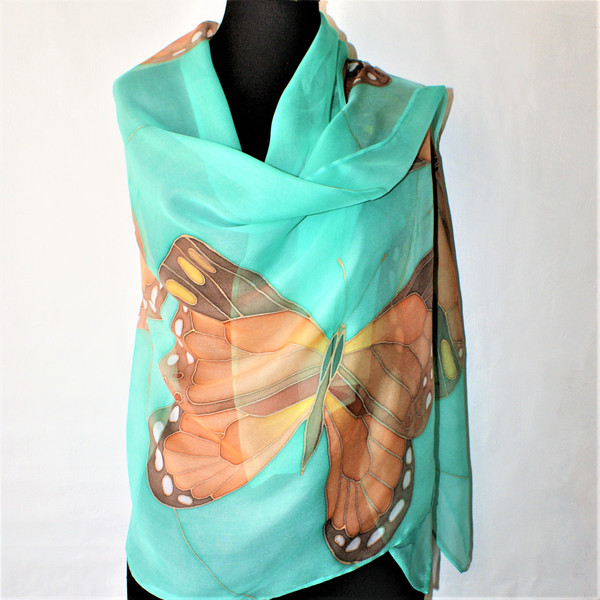 Hand-painted-natural-silk-chiffon-scarf-for-women-with-monarch-butterfly-4.JPG