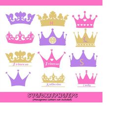 crown svg, crown monogram svg, princess crown svg, crowns svg, crown clipart, crown cut file, silhouette vector, crown v