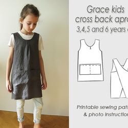 Kids apron PDF for 3, 4, 5 and 6 years old/ Sewing Japanese pinafore PDF/sewing pattern /Digital Download/ Cross back/ G