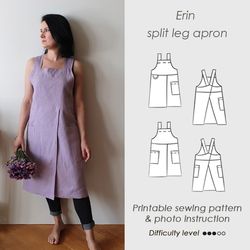 pottery apron sewing pattern/split leg apron /pinafore pattern pdf/ no-ties pinafore (digital download)/sewing tutorial/