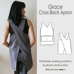 S to 3XL Cross back Apron Sewing Pattern /Japanese pinafore Pattern PDF/ Sewing tutorial/ Digital Download/ GRACE
