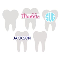 tooth svg frames, monogram frame, name frame, digital download, cut file, sublimation, clip art (includes 5 individual s