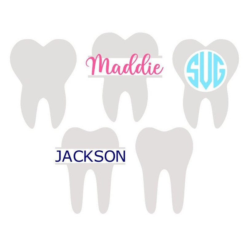 Tooth SVG Frames, Monogram Frame, Name Frame, Digital Download, Cut File, Sublimation, Clip Art (includes 5 individual svgdxfpng files) - 1.jpg