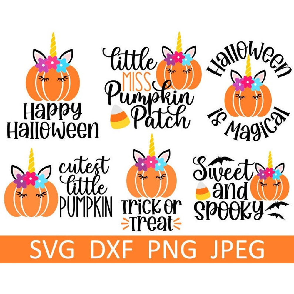 Unicorn SVG Bundle, Happy Halloween, Cutest Pumpkin, Spooky, Digital Download, Cut Files, Sublimation (6 individual svgdxfpngjpeg files) - 1.jpg