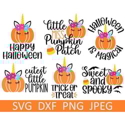 unicorn svg bundle, happy halloween, cutest pumpkin, spooky, digital download, cut files, sublimation (6 individual svgd