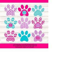paw print svg, paw print monogram, dog paw svg, die cuts, cutting file, vinyl cutter, monogram frames, dog paw monogram,