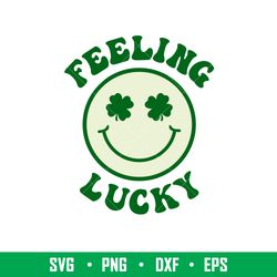 Feeling Lucky Smiley, Feeling Lucky Smiley Svg, St. Patricks Day Svg, Lucky Svg, Irish Svg, Clover Svg,png,dxf,eps file