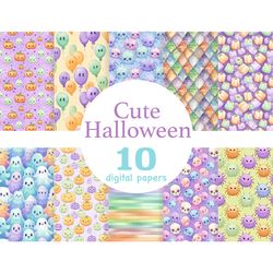 Cute Halloween Paper | Kawaii Seamless Pattern Set