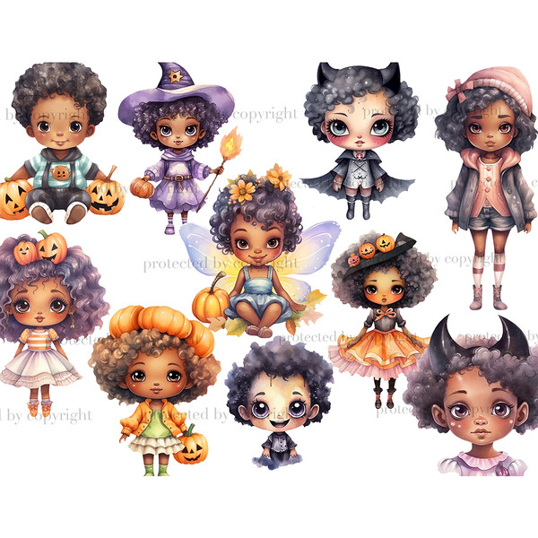 Cute Halloween Clipart Collection, Black Witch Clipart, GlamArtZhanna, Black Girls Halloween Clipart, Little Witch PNG, Black Kawaii Clipart, Halloween Characte