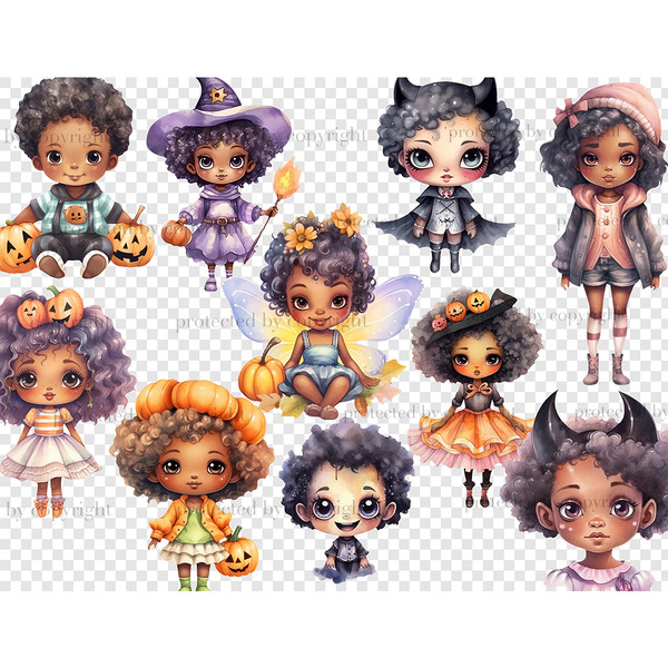 Cute Halloween Clipart Collection, Black Witch Clipart, GlamArtZhanna, Black Girls Halloween Clipart, Little Witch PNG, Black Kawaii Clipart, Halloween Characte