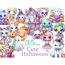 Cute Halloween Clipart Bundle | Little Monsters Clipart