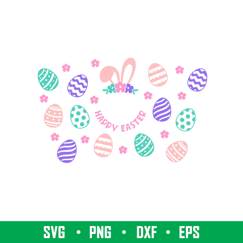 Happy Easter Bunny Full Wrap, Happy Easter Bunny Full Wrap Svg, Starbucks Svg, Coffee Ring Svg, Cold Cup Svg, png,dxf,eps file.jpeg