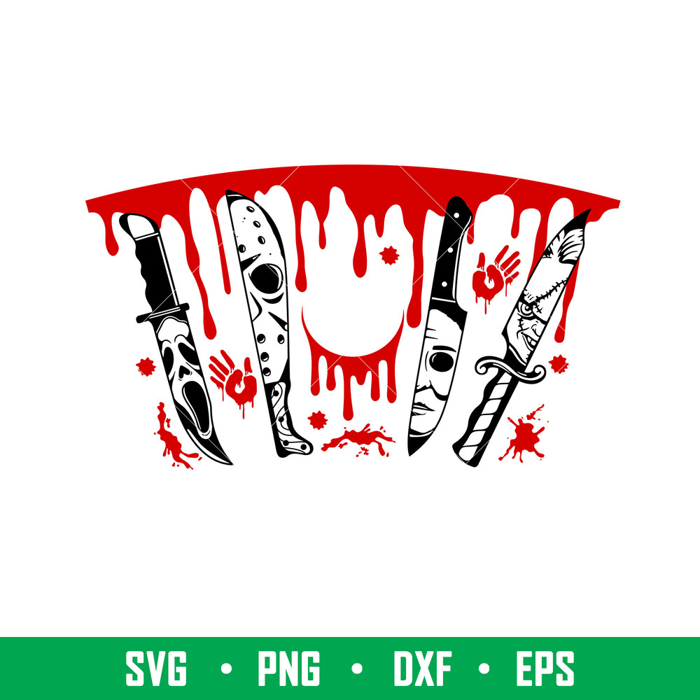 Horror Movie Knives Full Wrap, Horror Movie Knives Full Wrap, Dripping Blood Svg, Starbucks Svg, Coffee Ring Svg, Cold Cup Svg, png, dxf, eps file.jpeg