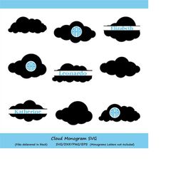 cloud svg, cloud monogram svg, cloud clipart, clouds svg, cloud silhouette, cricut files, cloud vector, svg, dxf, eps, p
