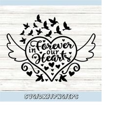 forever in our hearts svg, memorial svg, in loving memory svg, angel wings svg, sympathy svg, silhouette cricut files, s