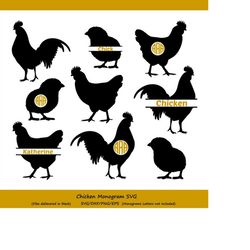 chicken svg, chicken monogram svg, rooster svg, hen svg, chicken silhouette, farm svg, cricut files, silhouette files, s