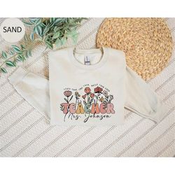 wildflower teacher name sweatshirt, custom teacher sweater, personalized teacher hoodie, gift for teacher, cute teacher