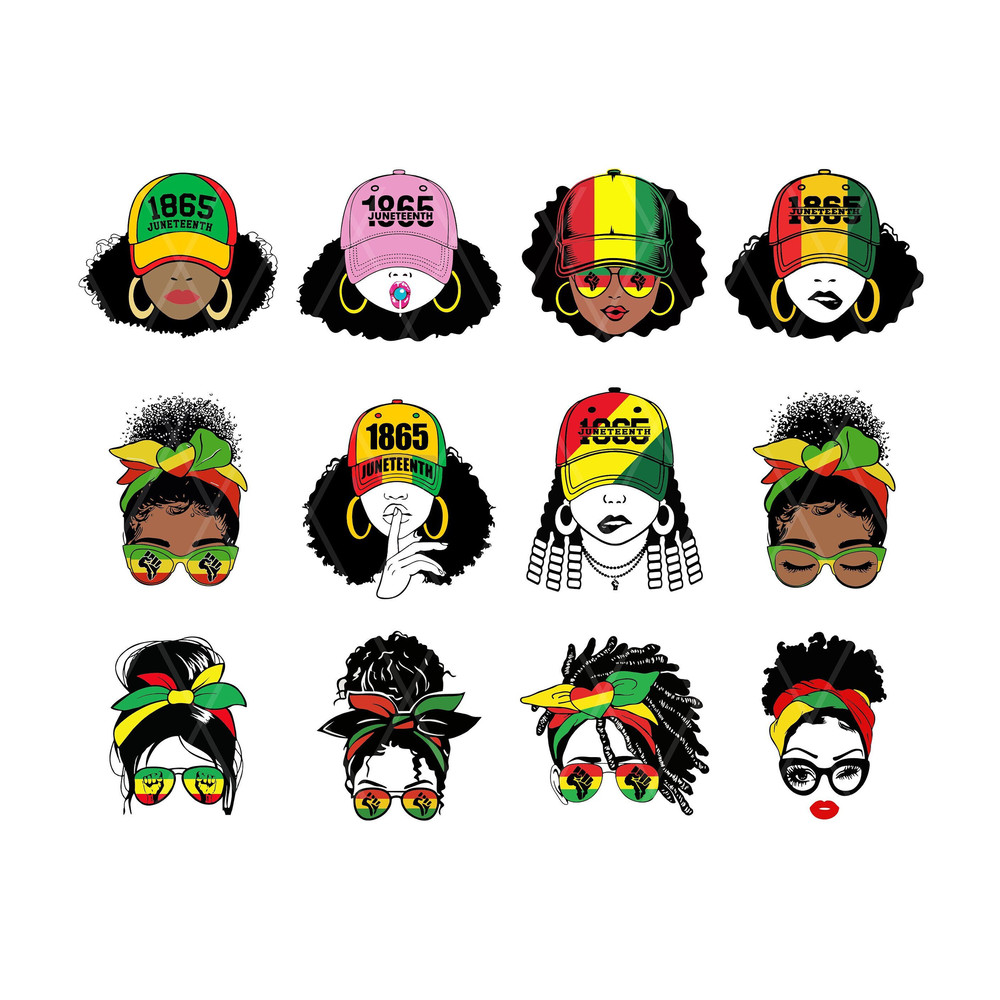Bundle Afro  Woman Juneteenth 1865 SVG, afro lady, black pride, Juneteenth, afro queen, black queen instant download svg png jpg - 1.jpg