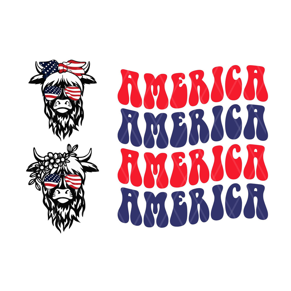 Bundle Patriotic Highland Cow America SVG, 4th of July SVG, Usa Flag Bandana , Heifer, Png, Files For Cricut, Sublimation Designs Download - 1.jpg