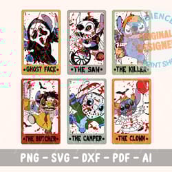 halloween characters tarot card svg, halloween horror movie png, trick or treat png, spooky vibes png, svg, dxf, pdf, ai
