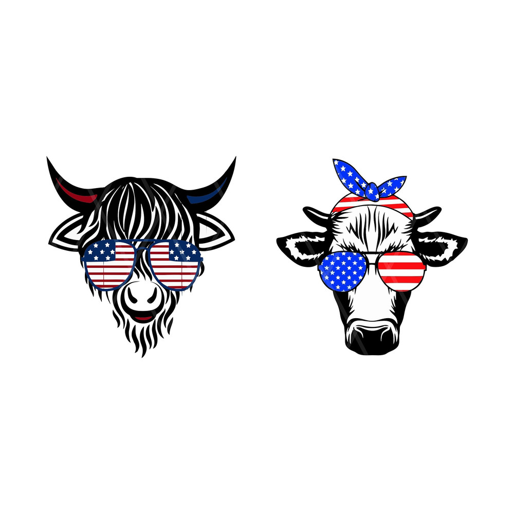 Patriotic Highland Cow SVG, 4th of July SVG, Usa Flag Bandana Sunglasses, Heifer, Png, Files For Cricut, Sublimation Designs Download - 4.jpg