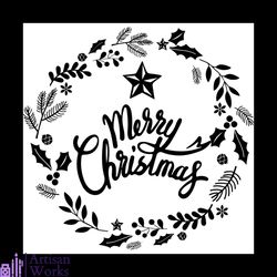 merry christmas wreath svg, christmas svg, wreath svg, holly svg