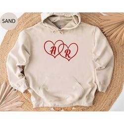 valentines sweatshirt for women with initial on sleeve, couple sweatshirt, gift for lovers, matching girlfriend boyfrien