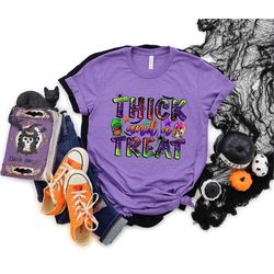 thick and a treat shirt, halloween shirt, trick or treat shirt, halloween mama shirt, thick thighs and spooky vibes, fun