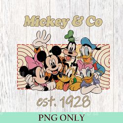 retro mickey & co est 1928 png, retro vintage disney png, disneyland png, disney family matching png, mickey and friends