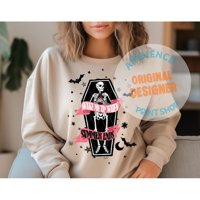 Wake Me Up When Summer Ends PNG-Halloween Sublimation Digital Design Download-skeleton png, coffin png, spooky png, black and grey halloween - 1.jpg