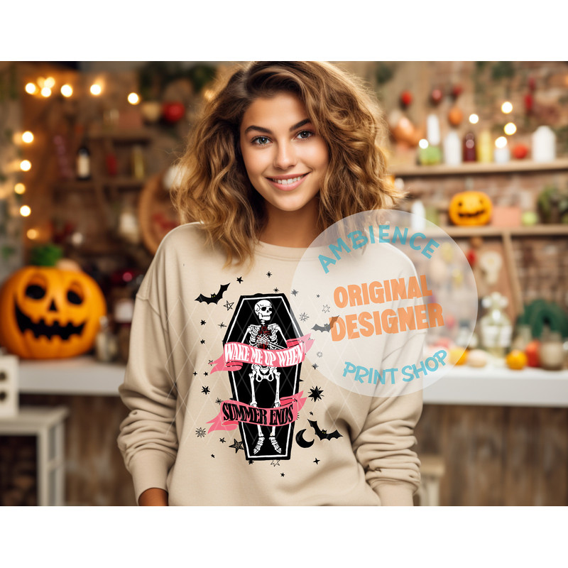 Wake Me Up When Summer Ends PNG-Halloween Sublimation Digital Design Download-skeleton png, coffin png, spooky png, black and grey halloween - 2.jpg
