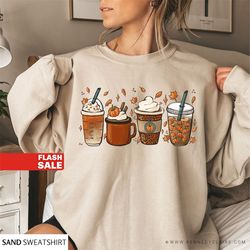 fall coffee halloween sweatshirt for women, vintage thanksgiving sweater, fall crewneck pumpkin spice sweatshirt