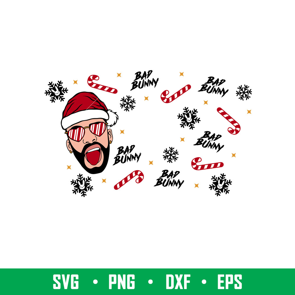 Bad Bunny Christmas Full Wrap, Bad Bunny Christmas Full Wrap Svg, Starbucks Svg, Coffee Ring Svg, Cold Cup Svg, png, dxf, eps file.jpeg