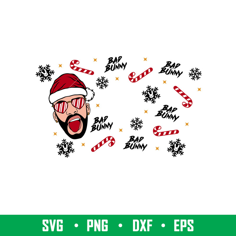 Bad Bunny Christmas Full Wrap, Bad Bunny Christmas Full Wrap Svg, Starbucks Svg, Coffee Ring Svg, Cold Cup Svg, png, dxf, eps file.jpeg