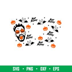 bad bunny halloween full wrap, bad bunny halloween full wrap svg, bad bunny starbucks cup svg, png, dxf, eps file