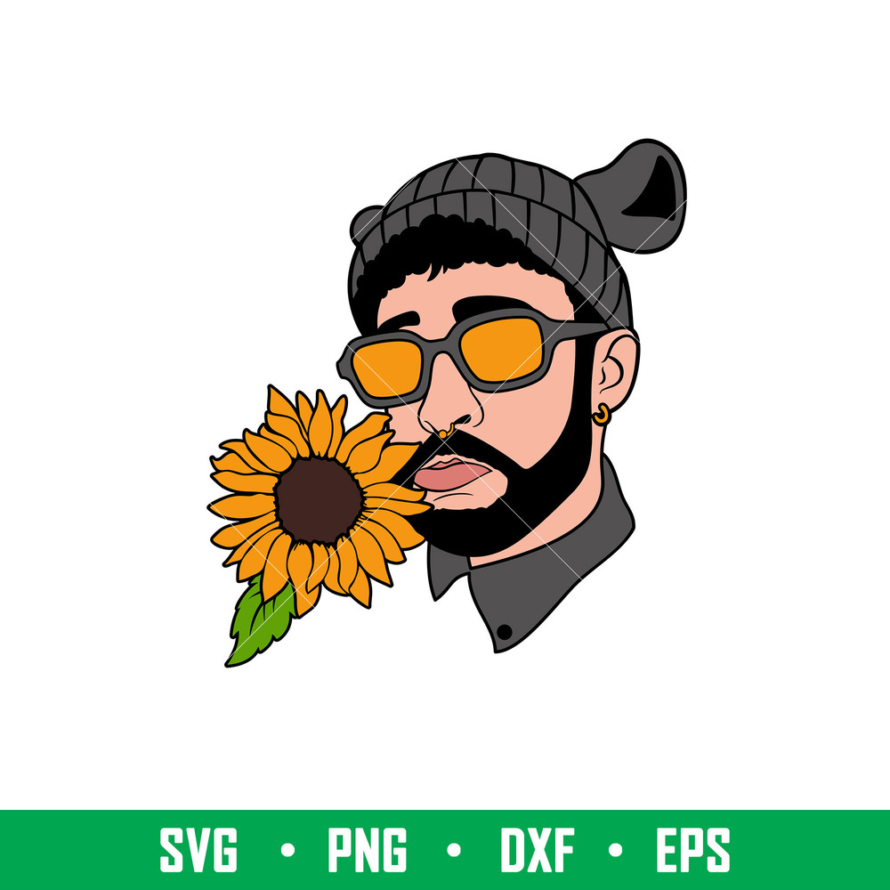 Bad Bunny Sunflower, Bad Bunny Sunflower Svg, Yo Perreo Sola Svg, Bad bunny logo Svg, El Conejo Malo Svg, eps, dxf, png file.jpeg