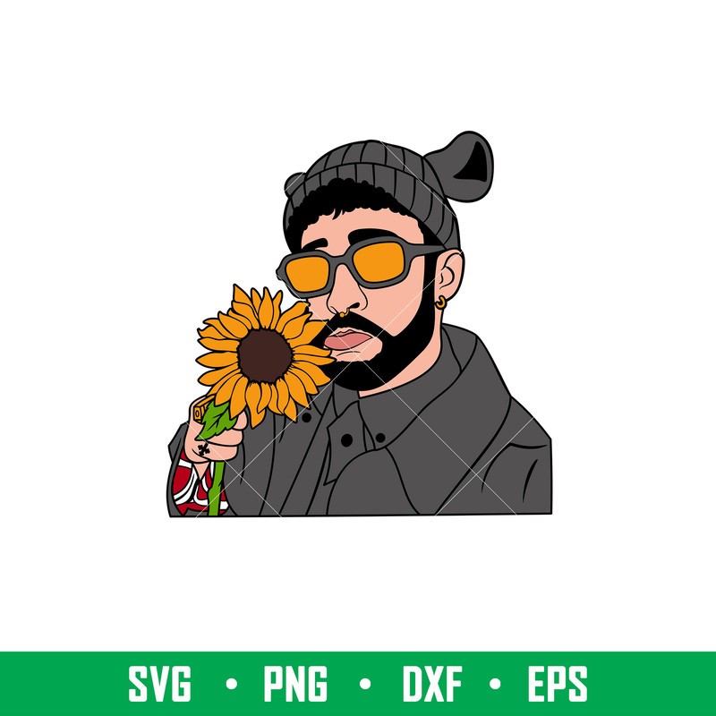 Bad Bunny Sunflower, Bad Bunny Sunflower Svg, Yo Perreo Sola Svg, Bad bunny logo Svg, El Conejo Malo Svg, png, dxf, eps file.jpeg