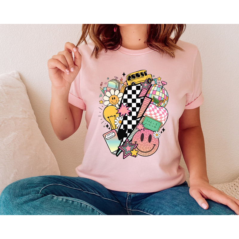 Pink Groovy Teacher Shirt, Retro Teacher Shirt, Cute Pink Teacher Shirt, Teacher Graphic Tees, Gift for Teacher, Teacher Clothes, Teach Tees - 1.jpg