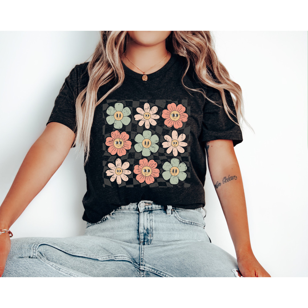 Retro Shirt, Flowers Shirt, Retro Flower Shirt, Floral Groovy Shirt, Smile Floral Shirt, Retro Daisy Shirt, Daisy Flower Shirt Womens - 2.jpg