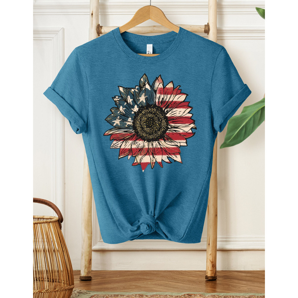 American Flag Sunflower Shirt, Women's Flower Shirt, Independence Shirt, Sunflower Shirt, Floral American Tee, Freedom Shirt, USA Flag Shirt - 3.jpg